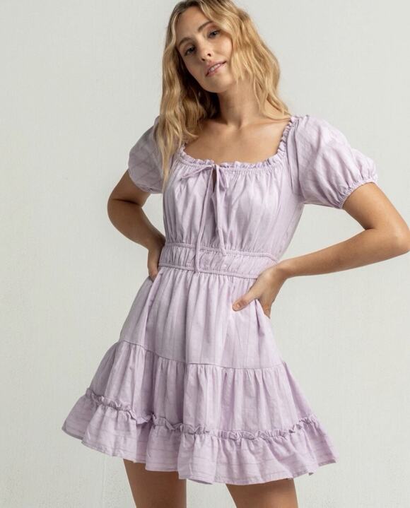 Lost + Wander Dresses & Skirts - Lost + Wander Lavender Mini Dress Women’s Large Puff Sleeve Cottagecore Tiered